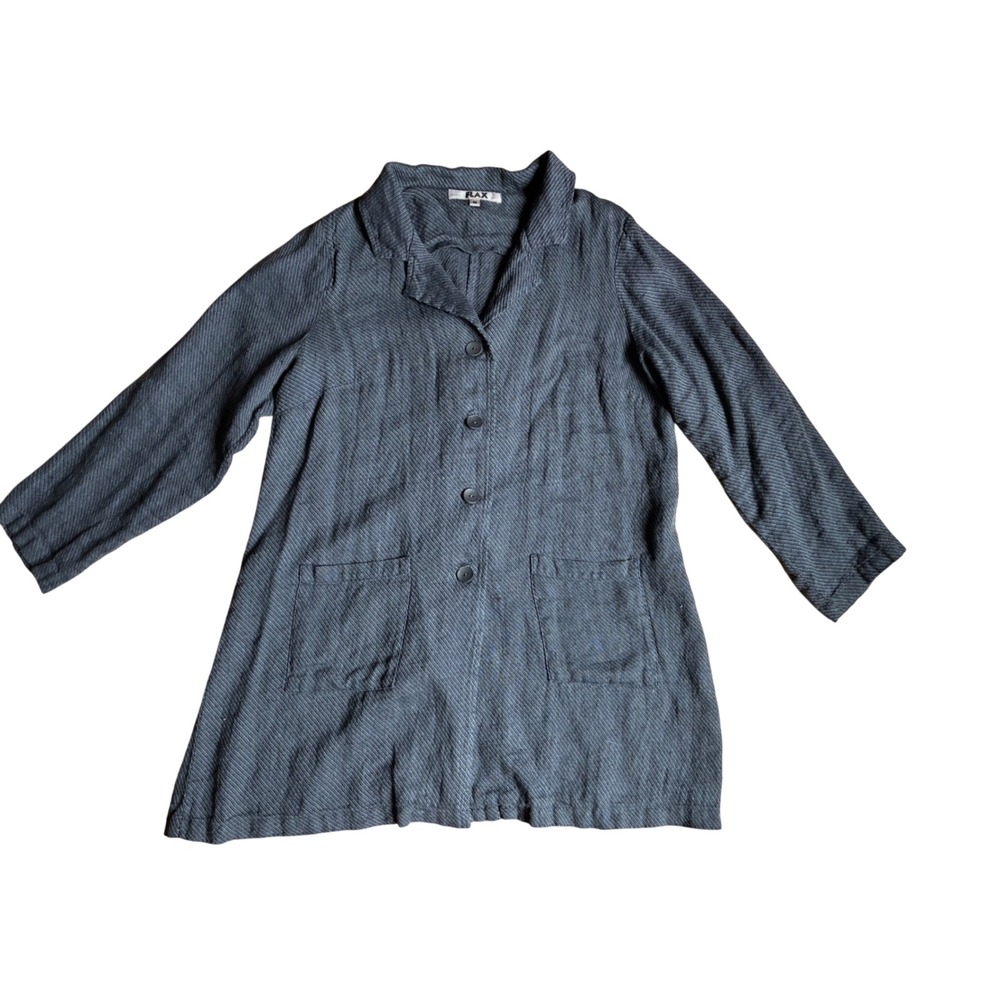 FLAX Linen Button Down Jacket Textured Grey Blue M Lagenlook
Neutral Duster